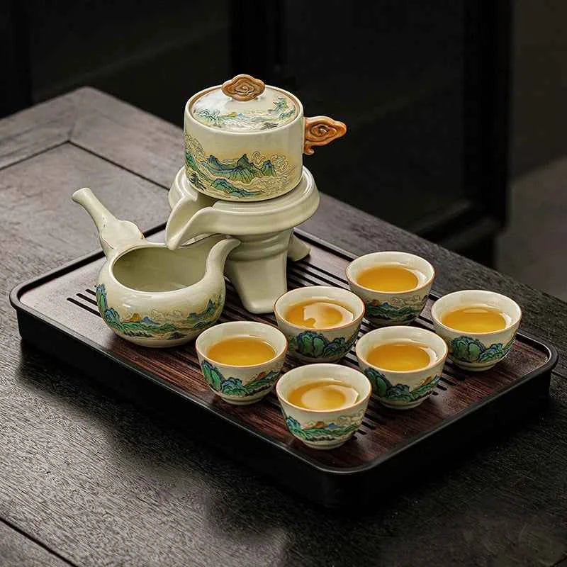 Ru kiln tea set household light luxury high-end Kung Fu tea cup thousand miles Jiangshan gift box housewarming for elders and fathers
