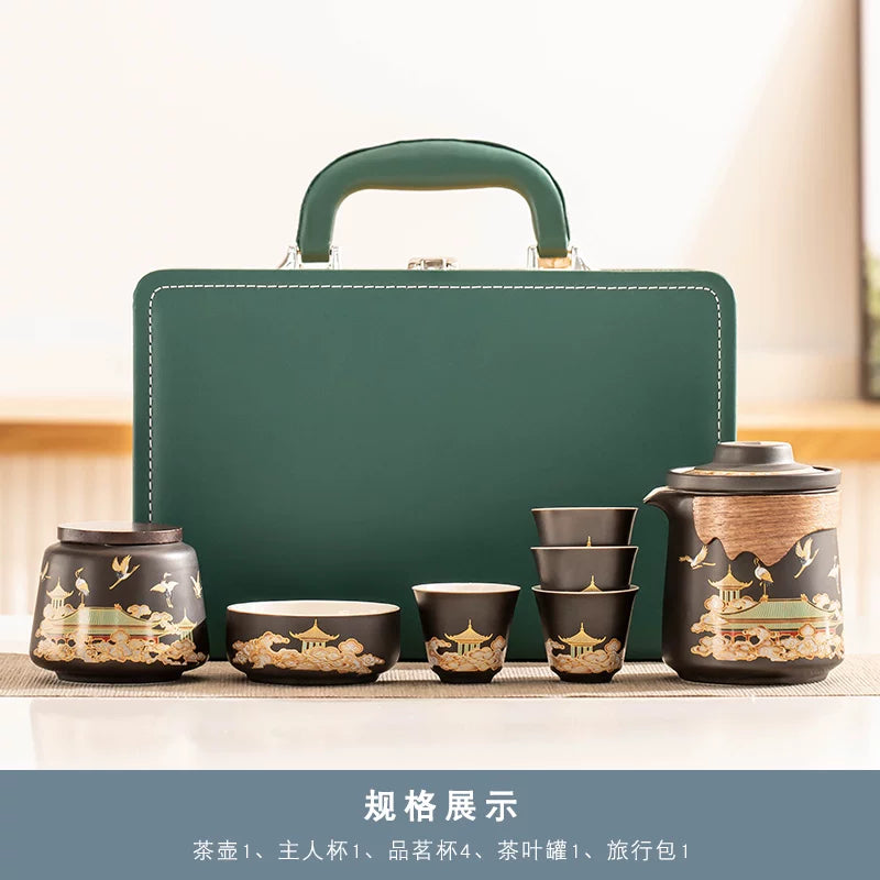 AuraKin travel portable ceramic tea set for outdoor and office tea rituals