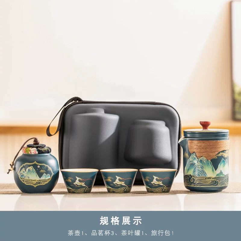 AuraKin travel portable ceramic tea set for outdoor and office tea rituals