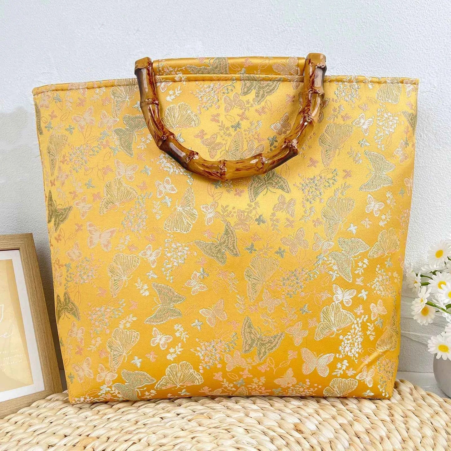 Original Design New Chinese Temperament Bamboo Retro Large Capacity National Style Classical Cheongsam style Tote bag