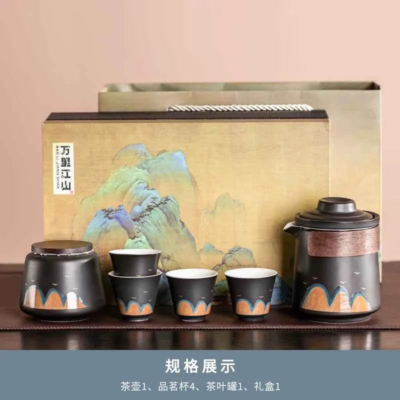 AuraKin travel portable ceramic tea set for outdoor and office tea rituals