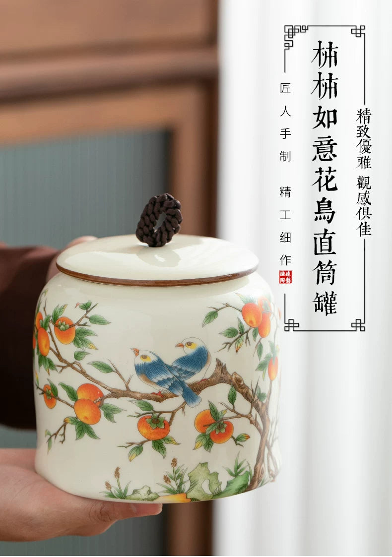 persimmon ruyi persimmon ceramic tea jar sealed jar tea jar storage jar storage jar empty jar household ornament ideas - AuraKin