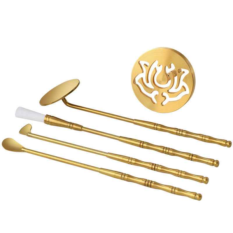 AuraKin brass incense seal tool set with burner spoon and incense accessories