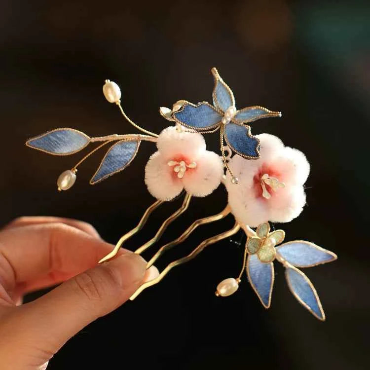 Tang Feng Butterfly Imitation Edelweiss Hairpin Side Girly Antique Hanfu Cheongsam Furry National Style Accessories Edge Clip