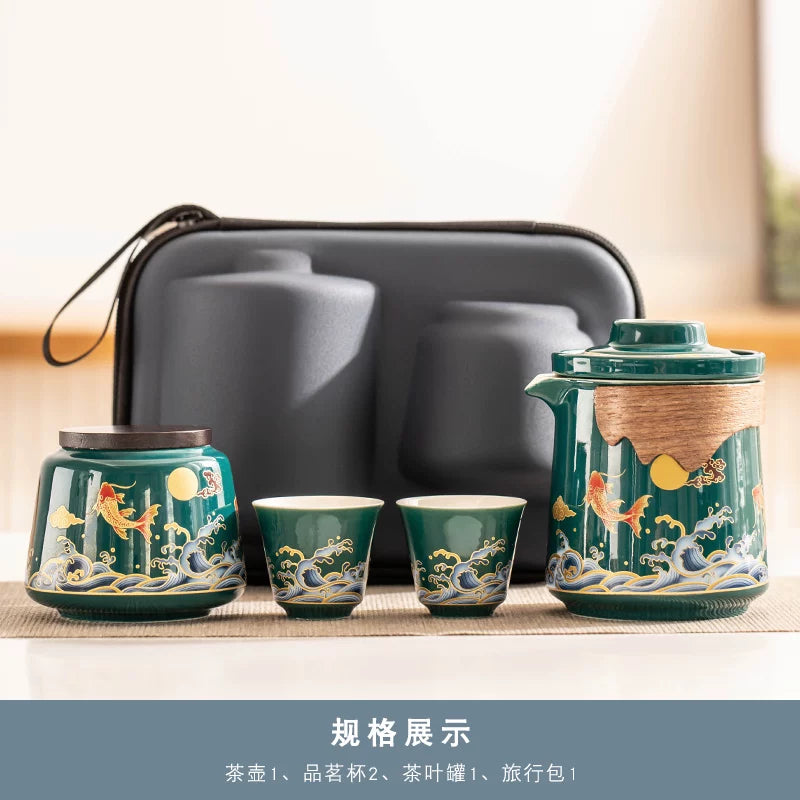 AuraKin travel portable ceramic tea set for outdoor and office tea rituals