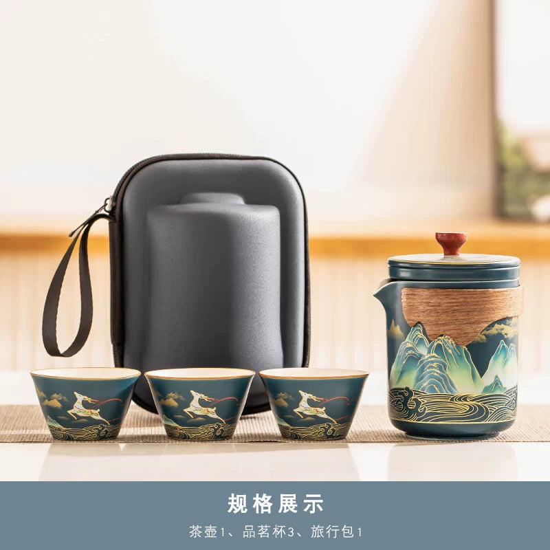 AuraKin travel portable ceramic tea set for outdoor and office tea rituals
