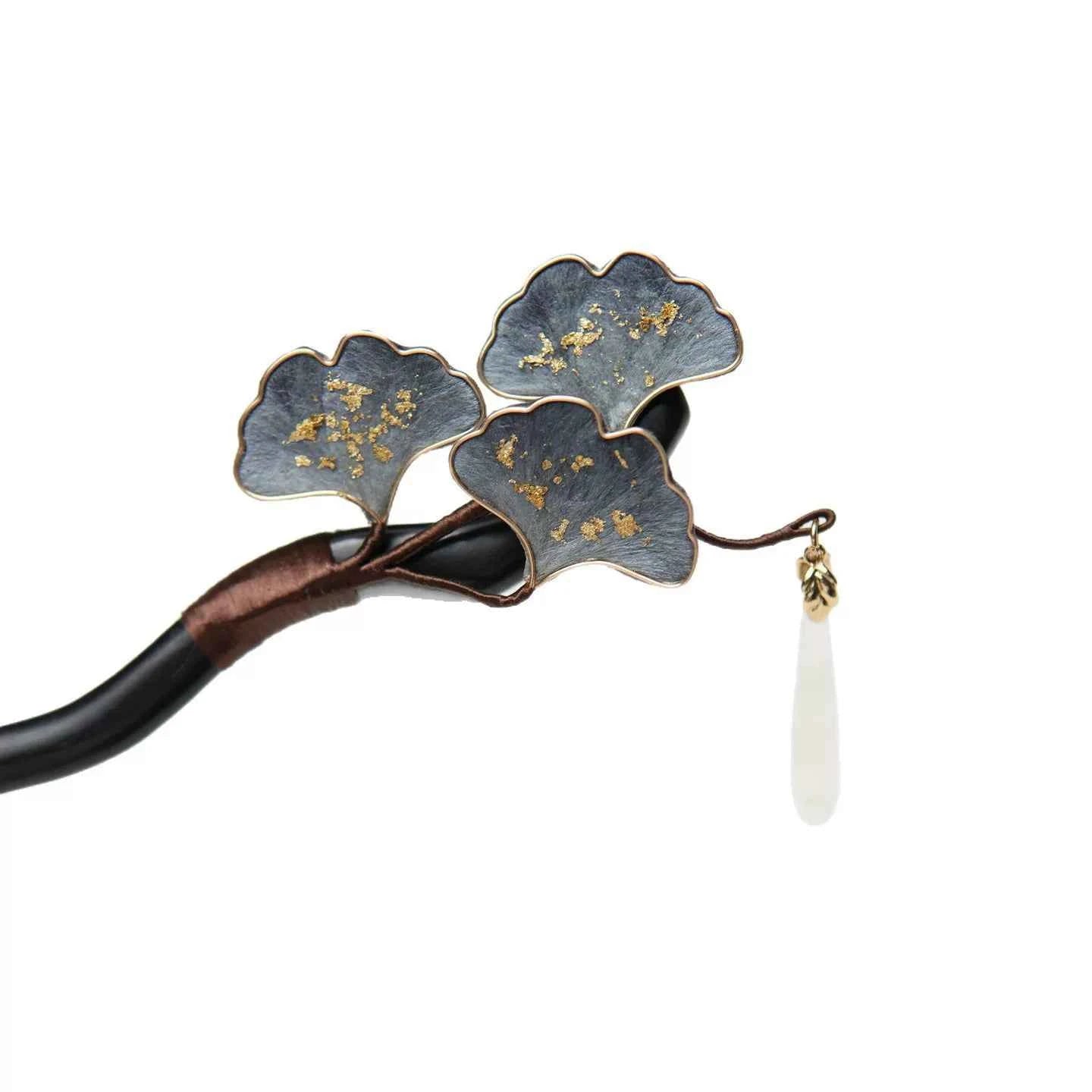 Sansheng is fortunate to have intangible cultural heritage fluff hairpin, new Chinese ginkgo hair accessories, disc hair, headgear, ebony hairpin, national style hairpin.