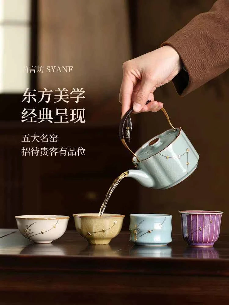 Intangible cultural heritage curium nails five famous kiln tea set 2026 new teapot teacup high-end elders housewarming gift
