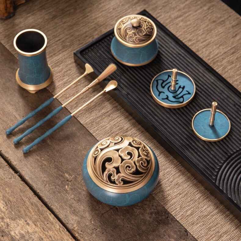 Xiangyun incense seal nine-piece set, blue rhyme beating incense seal gift box set, household incense seal burner incense seal set gift