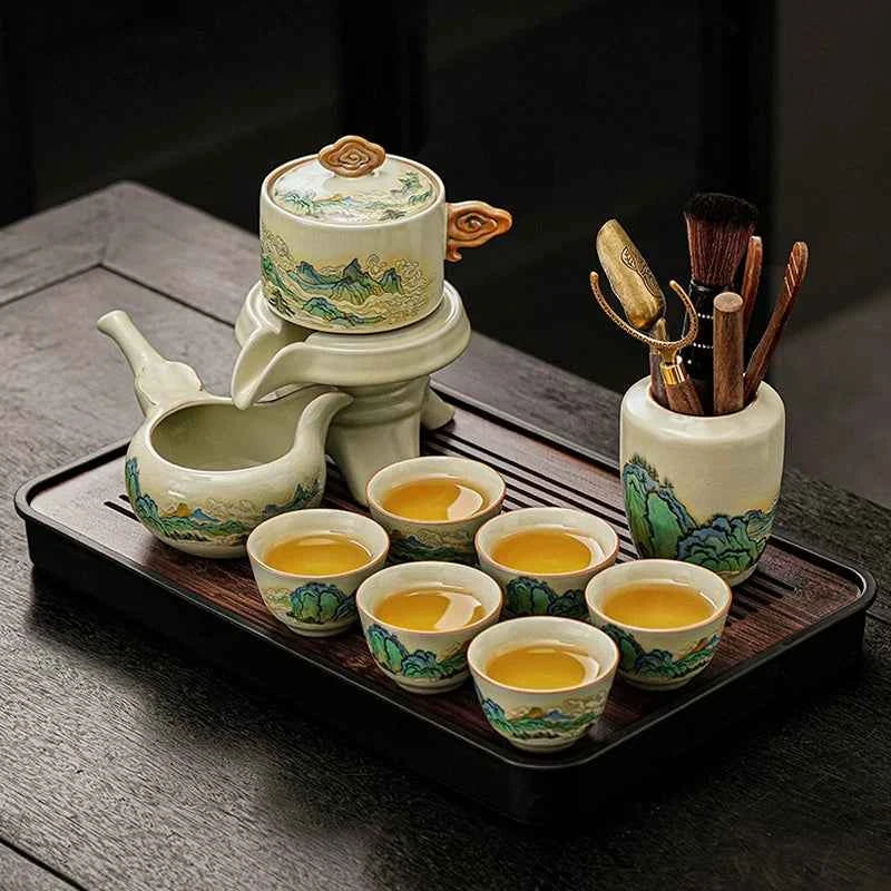 Ru kiln tea set household light luxury high-end Kung Fu tea cup thousand miles Jiangshan gift box housewarming for elders and fathers