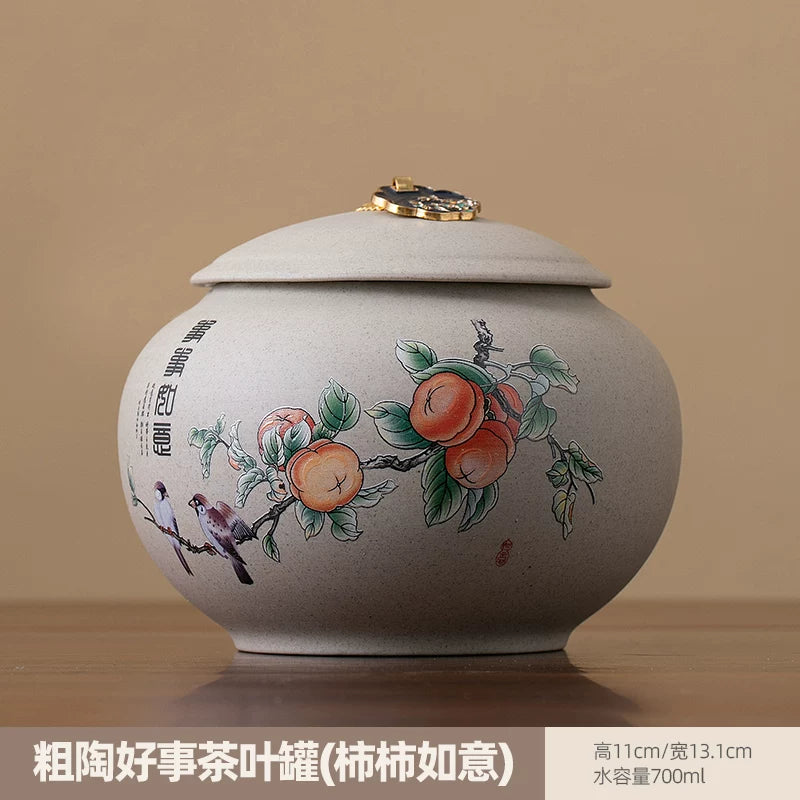 persimmon ruyi persimmon ceramic tea jar sealed jar tea jar storage jar storage jar empty jar household ornament ideas - AuraKin