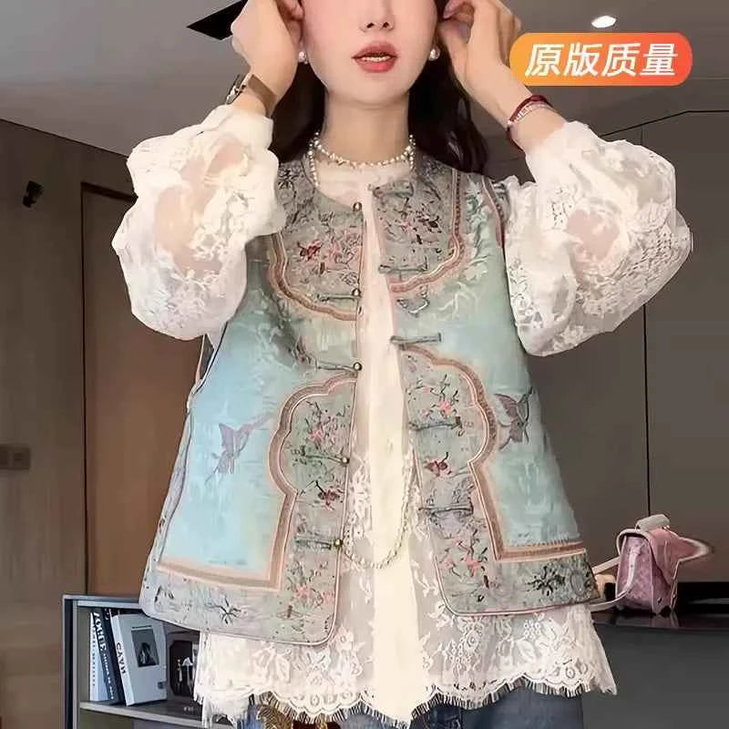 Song Jin Guofeng vest double-sided wear new Chinese vest high-end mulberry silk Tang buckle vest women