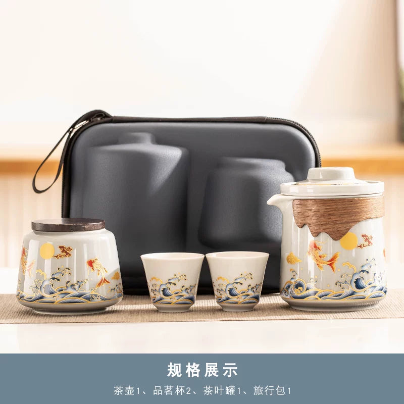 AuraKin travel portable ceramic tea set for outdoor and office tea rituals