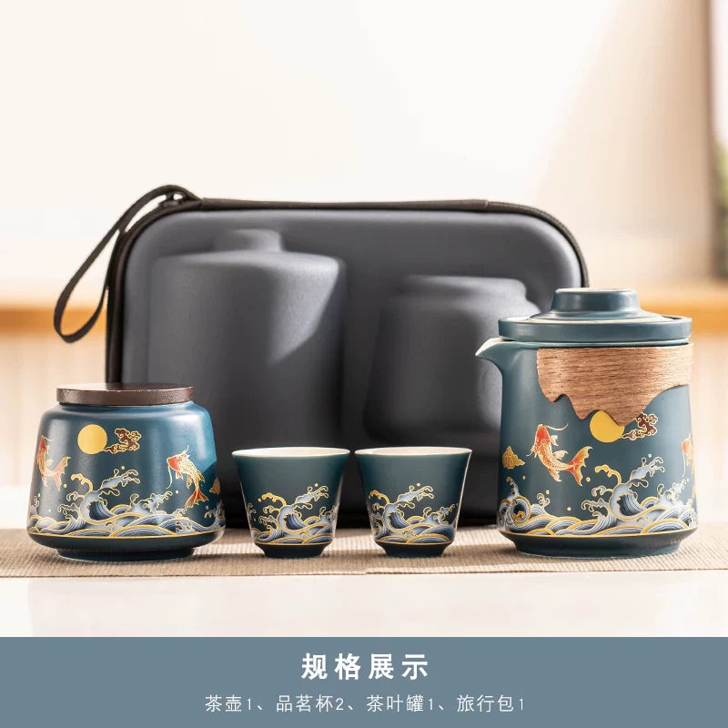 AuraKin travel portable ceramic tea set for outdoor and office tea rituals