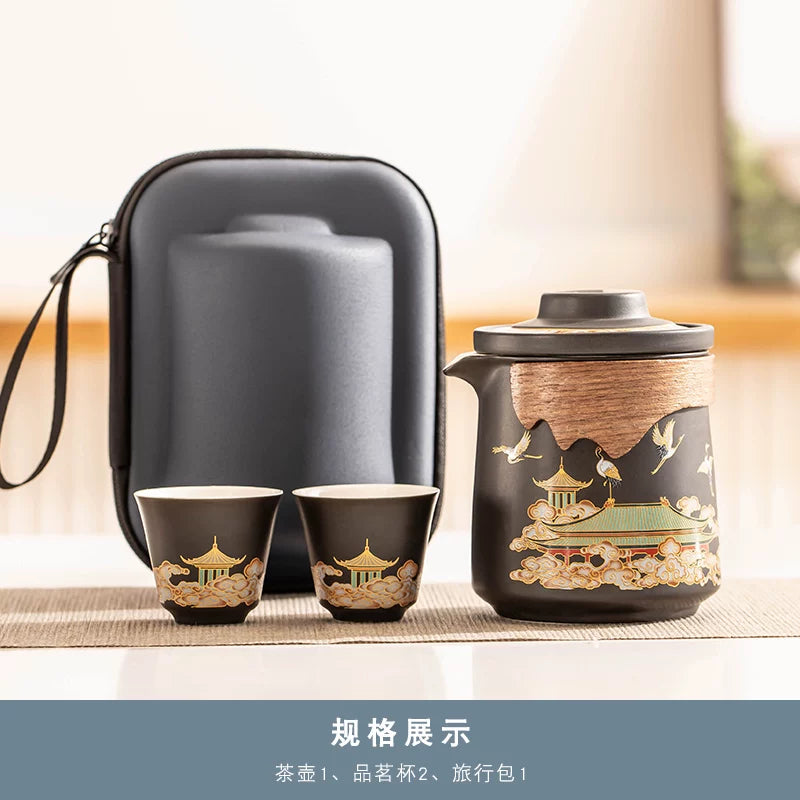 AuraKin travel portable ceramic tea set for outdoor and office tea rituals