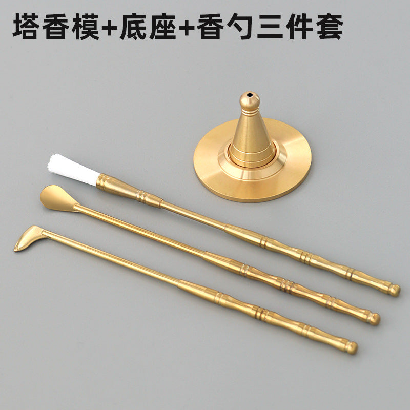 AuraKin brass incense seal tool set with burner spoon and incense accessories