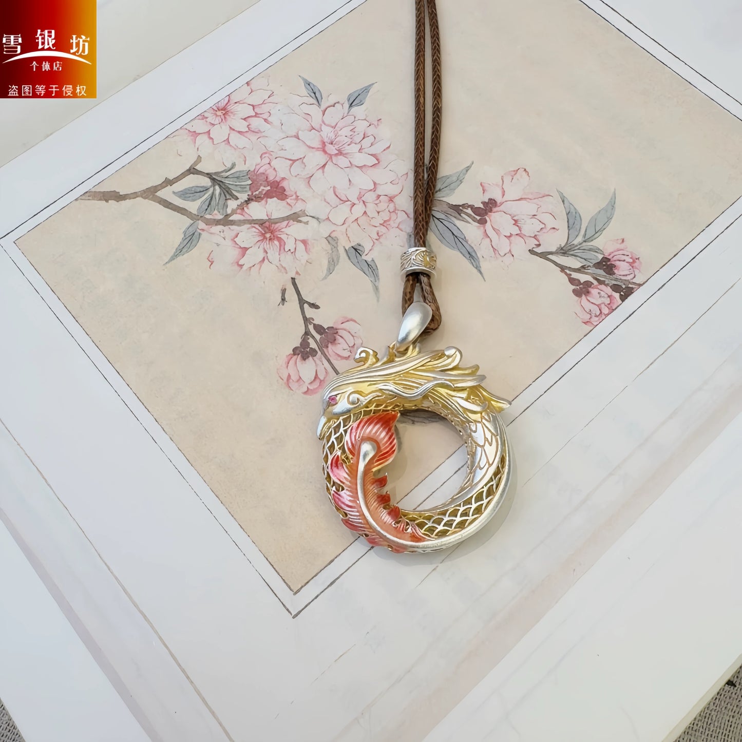 AuraKin Phoenix Silver Necklace Pure Enamel