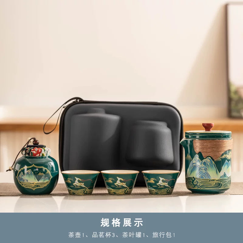 AuraKin travel portable ceramic tea set for outdoor and office tea rituals