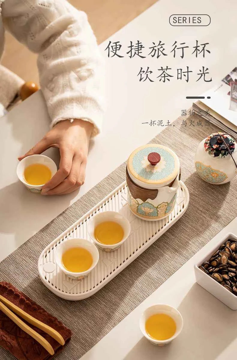 AuraKin travel portable ceramic tea set for outdoor and office tea rituals