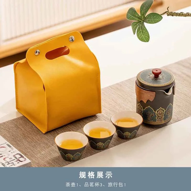 AuraKin travel portable ceramic tea set for outdoor and office tea rituals