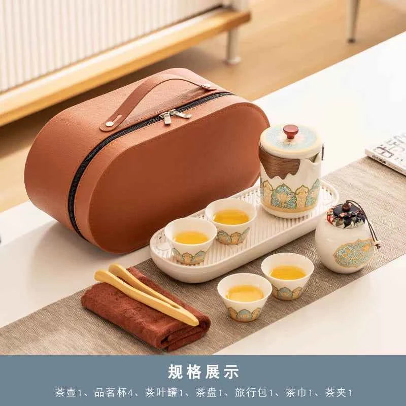 AuraKin travel portable ceramic tea set for outdoor and office tea rituals