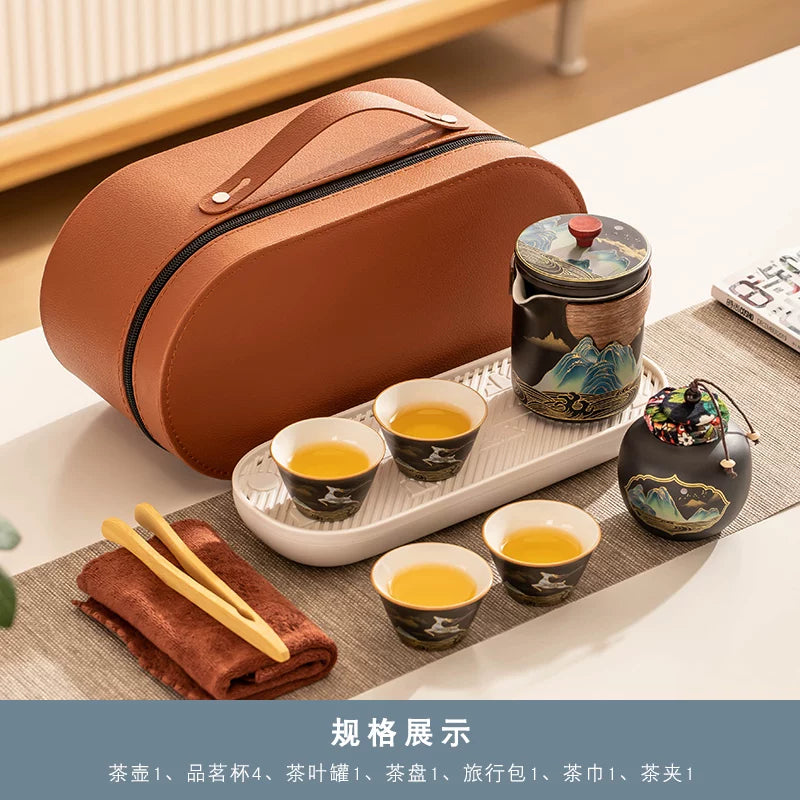 AuraKin travel portable ceramic tea set for outdoor and office tea rituals
