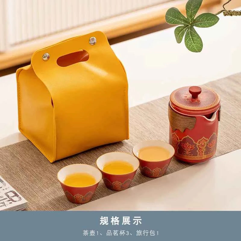 AuraKin travel portable ceramic tea set for outdoor and office tea rituals