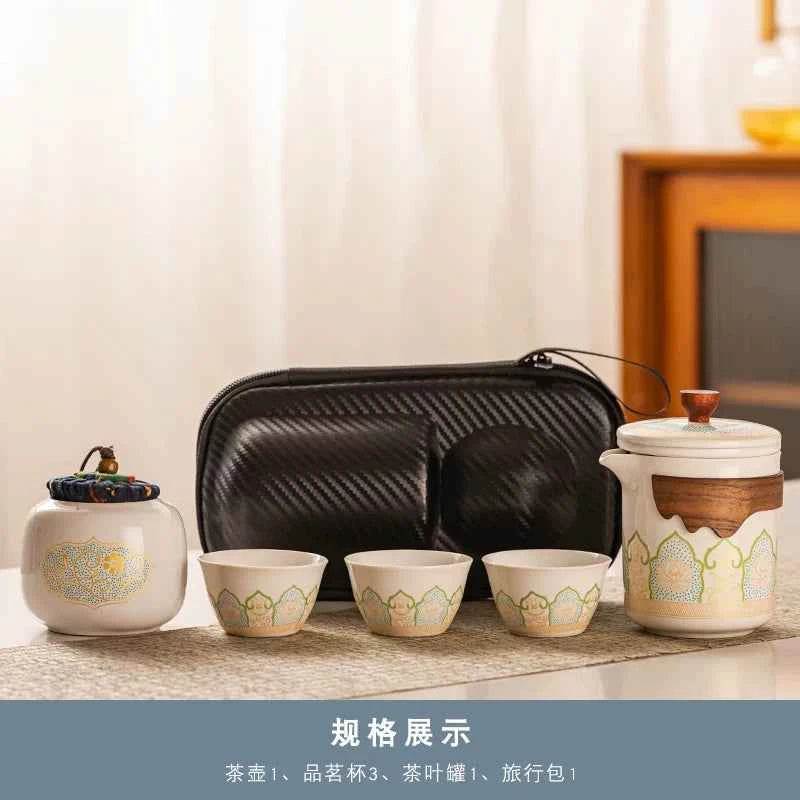 AuraKin travel portable ceramic tea set for outdoor and office tea rituals