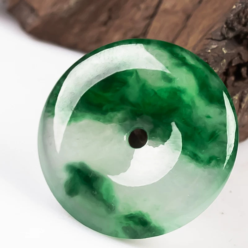 Jade safety buckle pendant, male and female couples, Myanmar natural A goods, flower jade pendant, Hetian jade pendant pendant.