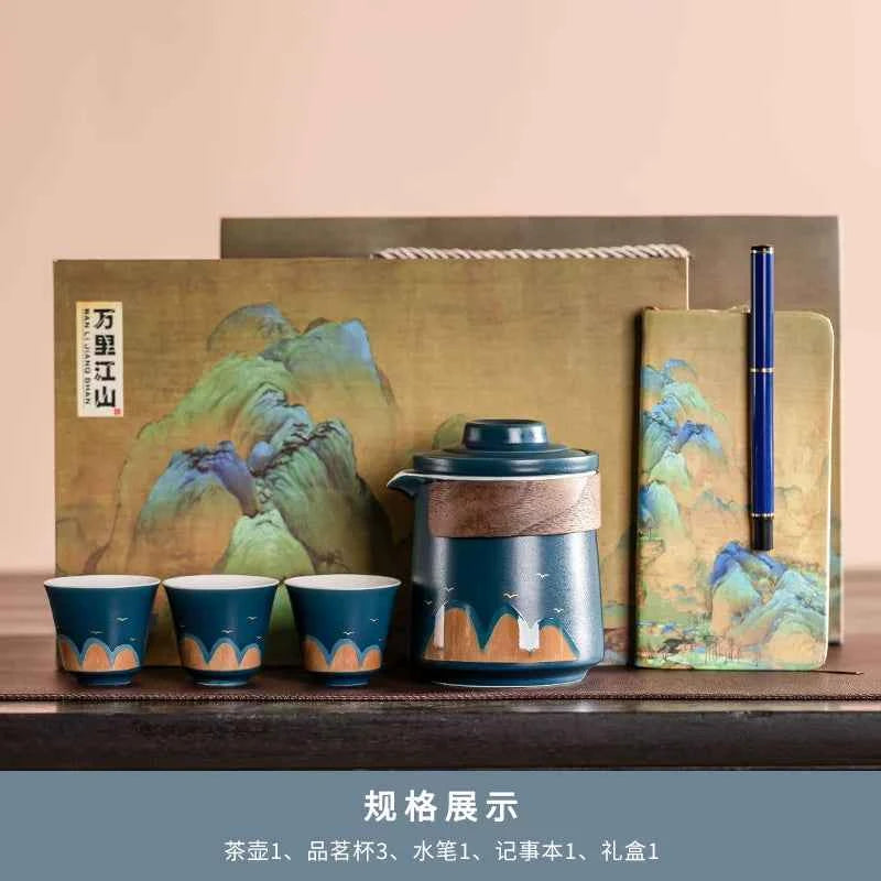 AuraKin travel portable ceramic tea set for outdoor and office tea rituals