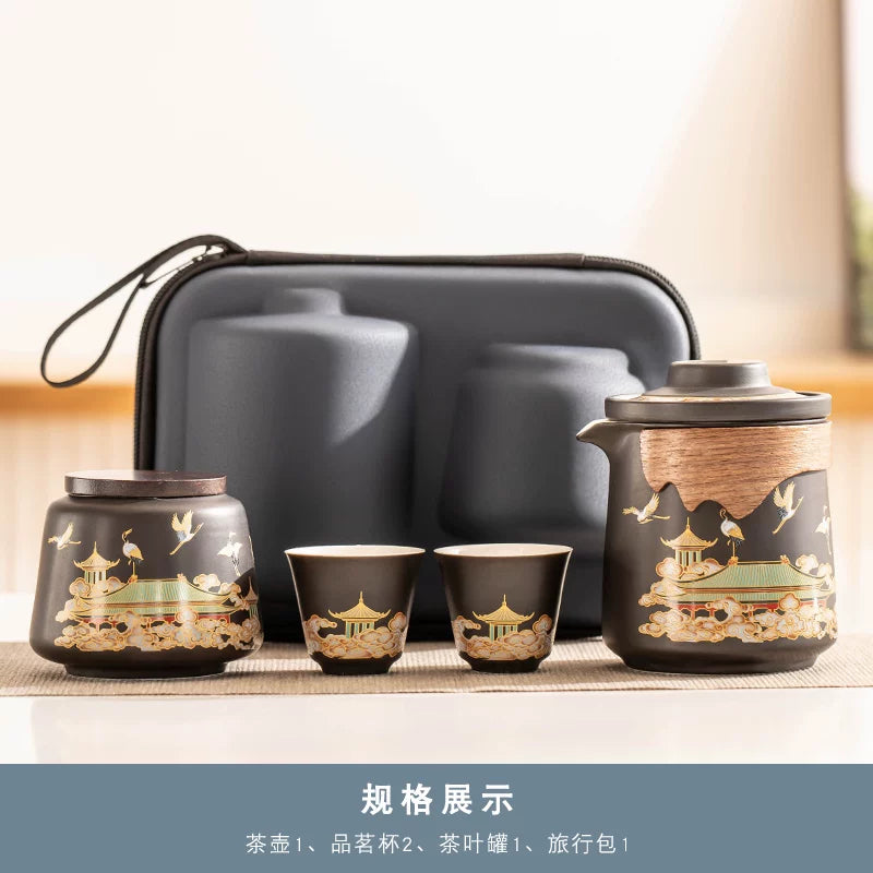 AuraKin travel portable ceramic tea set for outdoor and office tea rituals