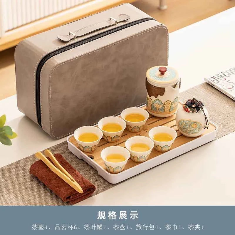 AuraKin travel portable ceramic tea set for outdoor and office tea rituals