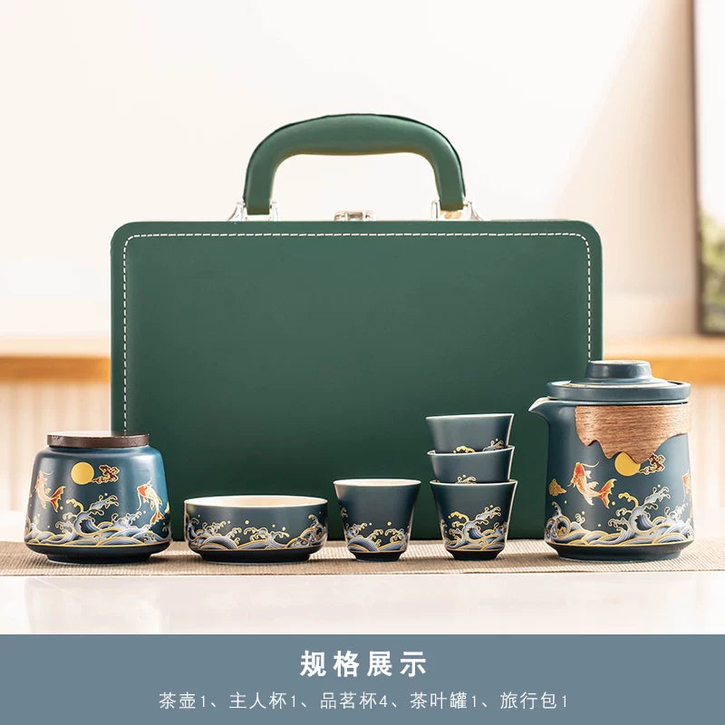 AuraKin travel portable ceramic tea set for outdoor and office tea rituals