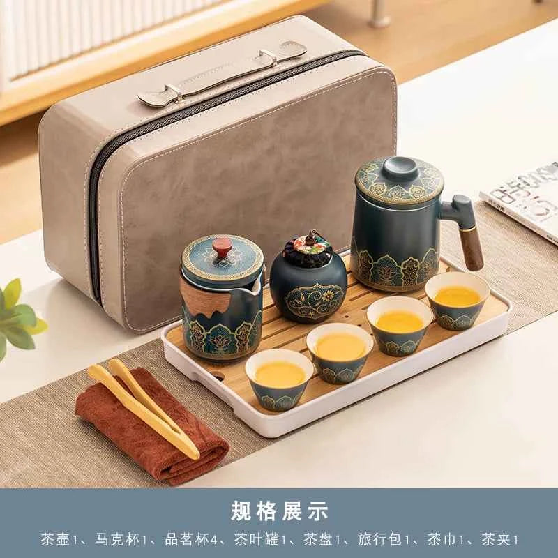AuraKin travel portable ceramic tea set for outdoor and office tea rituals