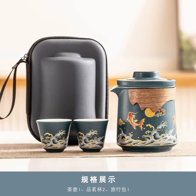 AuraKin travel portable ceramic tea set for outdoor and office tea rituals