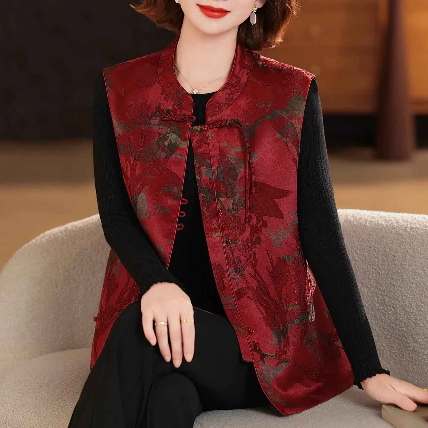 Spring national style vest jacket buckle vest women's spring and autumn new Chinese vest Tang suit top