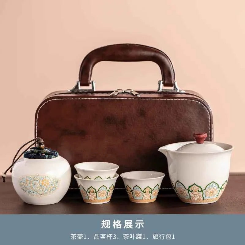 AuraKin travel portable ceramic tea set for outdoor and office tea rituals