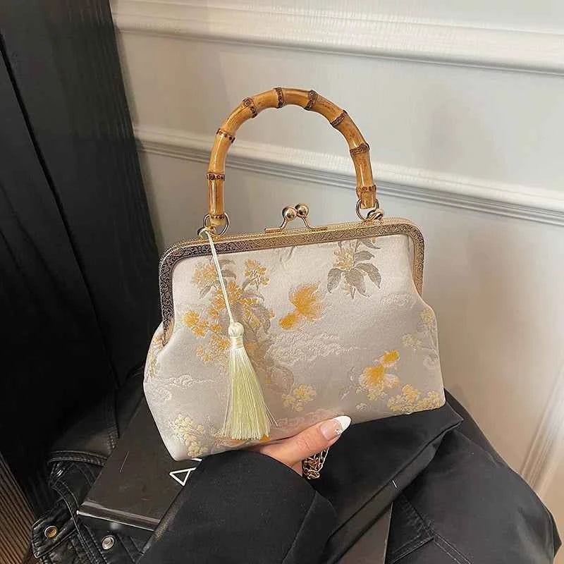 Bamboo Portable Cheongsam Bag Handmade Bag New Chinese Hanfu Bag Temperament Mother's Day Gift Crossbody Embroidery Bag