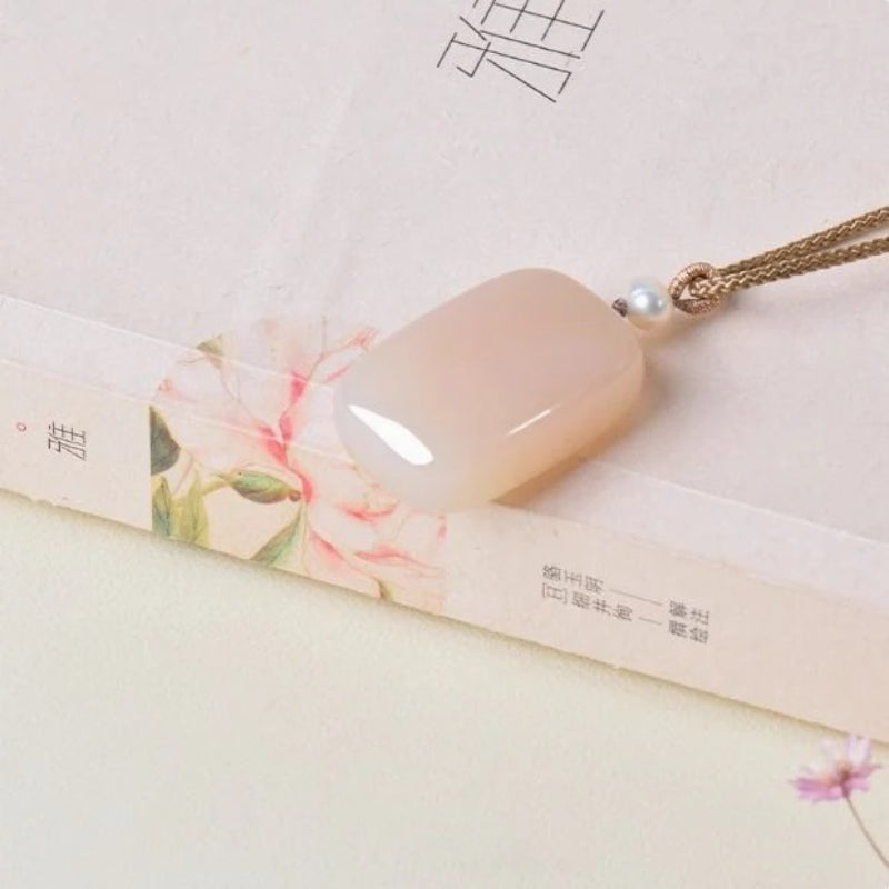 Hetian Jade Pendant Women's Natural pink Jade Necklace with Lotus Root Powder Safe Brand - AuraKin
