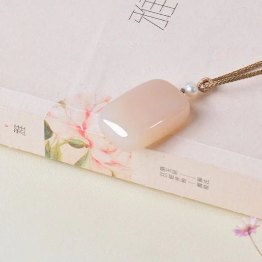 Hetian Jade Pendant Women's Natural pink Jade Necklace with Lotus Root Powder Safe Brand - AuraKin