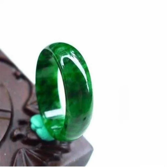 A-grade jadeite ring, dry blue iron dragon flowing floral full green ring for men and women, quartzite jade-green jade ring for men and women