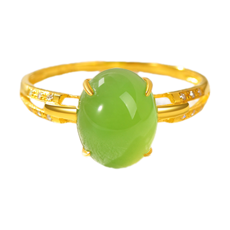 Aurakin gold 18K gold apple green egg surface ring, simple to wear, free brand gift box, Mid-Autumn Festival gift for girlfriend - AuraKin