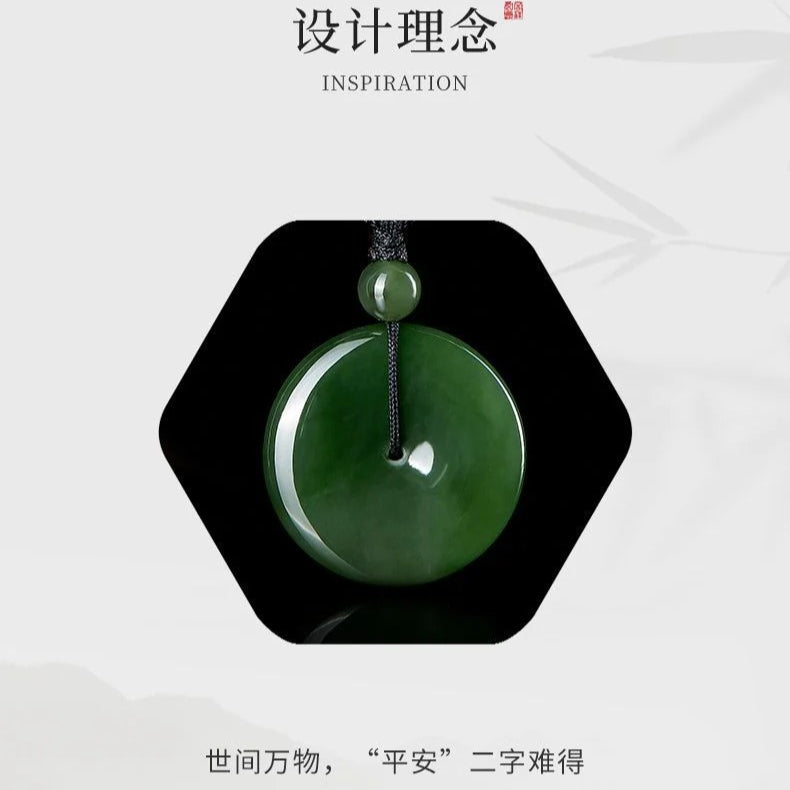 Aurakin Jewelry Hetian Jasper green Necklace for Men and Women with Lucky Safety Buckle Pendant - Perfect Valentine's Day Gift - AuraKin