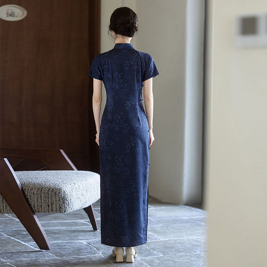 Blue ancient full-open cheongsam 2025 new spring and summer women's new Chinese-style improvement is beautiful, daily wear is simple and elegant