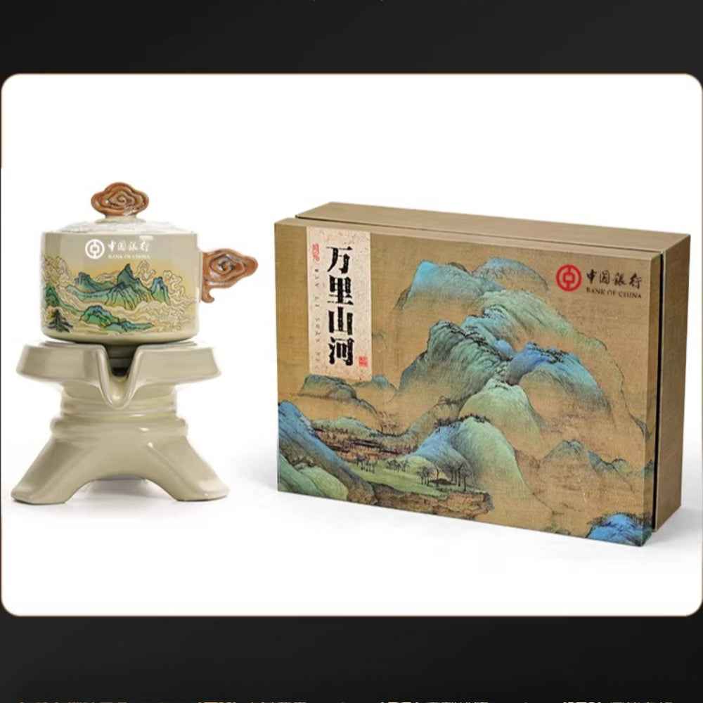 Ru kiln tea set household light luxury high-end Kung Fu tea cup thousand miles Jiangshan gift box housewarming for elders and fathers