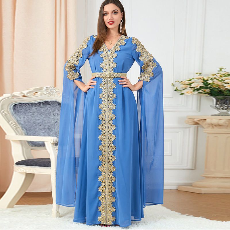 Middle East Dubai Arab Annual Meeting Party Dress Embroidery Beads Malaysia Clothing Super Long Sleeve High-end Robe - AuraKin