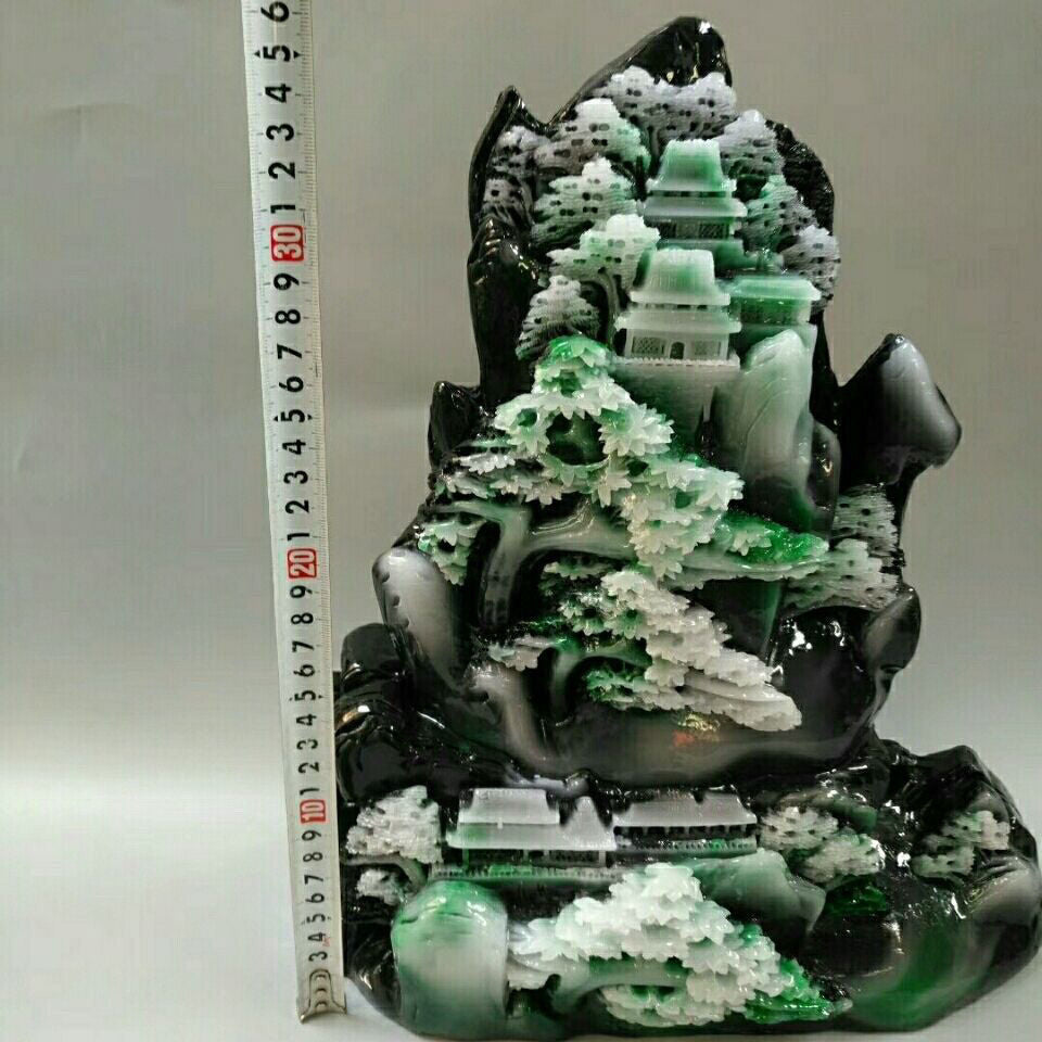 Exquisite Dushan jade ornament antique green Dushan jade welcomes guests, Lucky Gallery turquoise mountain ornament, landscape living room attracts wealth