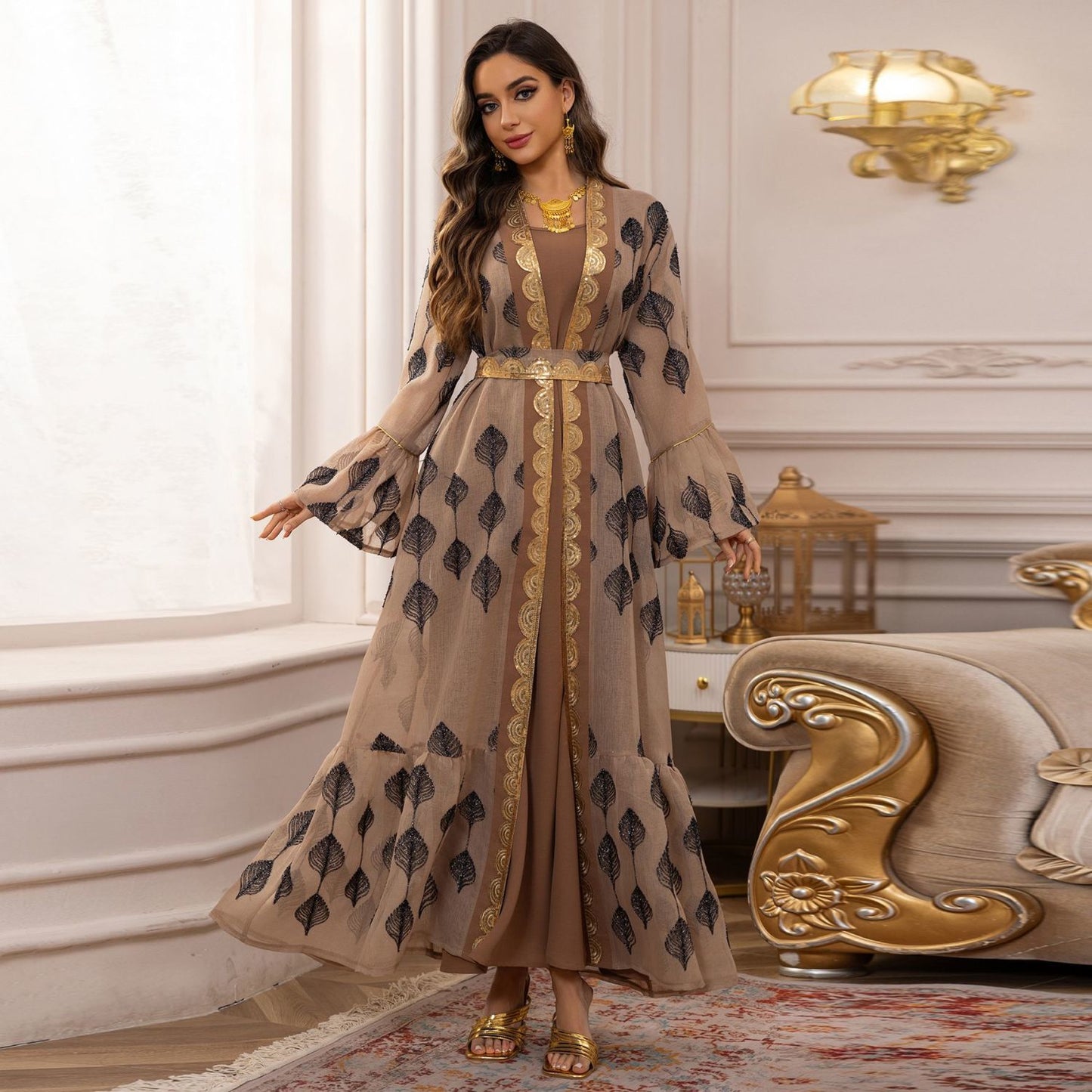 2025 hot-selling fashion dress Middle East Arabia Dubai robe mesh embroidery set light luxury skirt - AuraKin