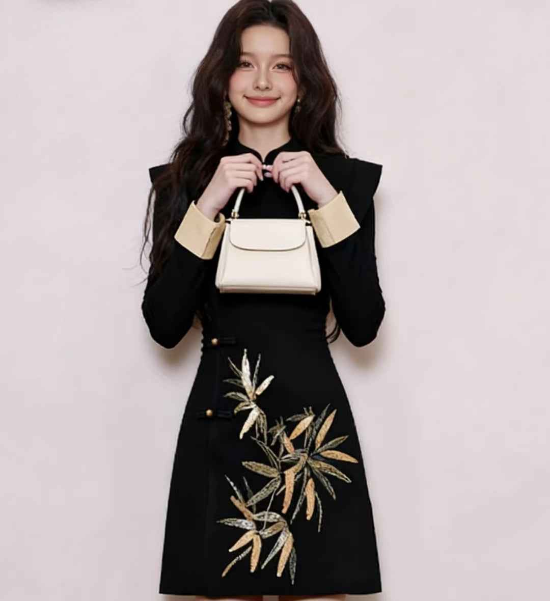 ZS quality description, Zen Buddhist women's clothing, new Chinese stand-up collar buckle dress, women's bamboo leaf improved cheongsam, wife's clothing