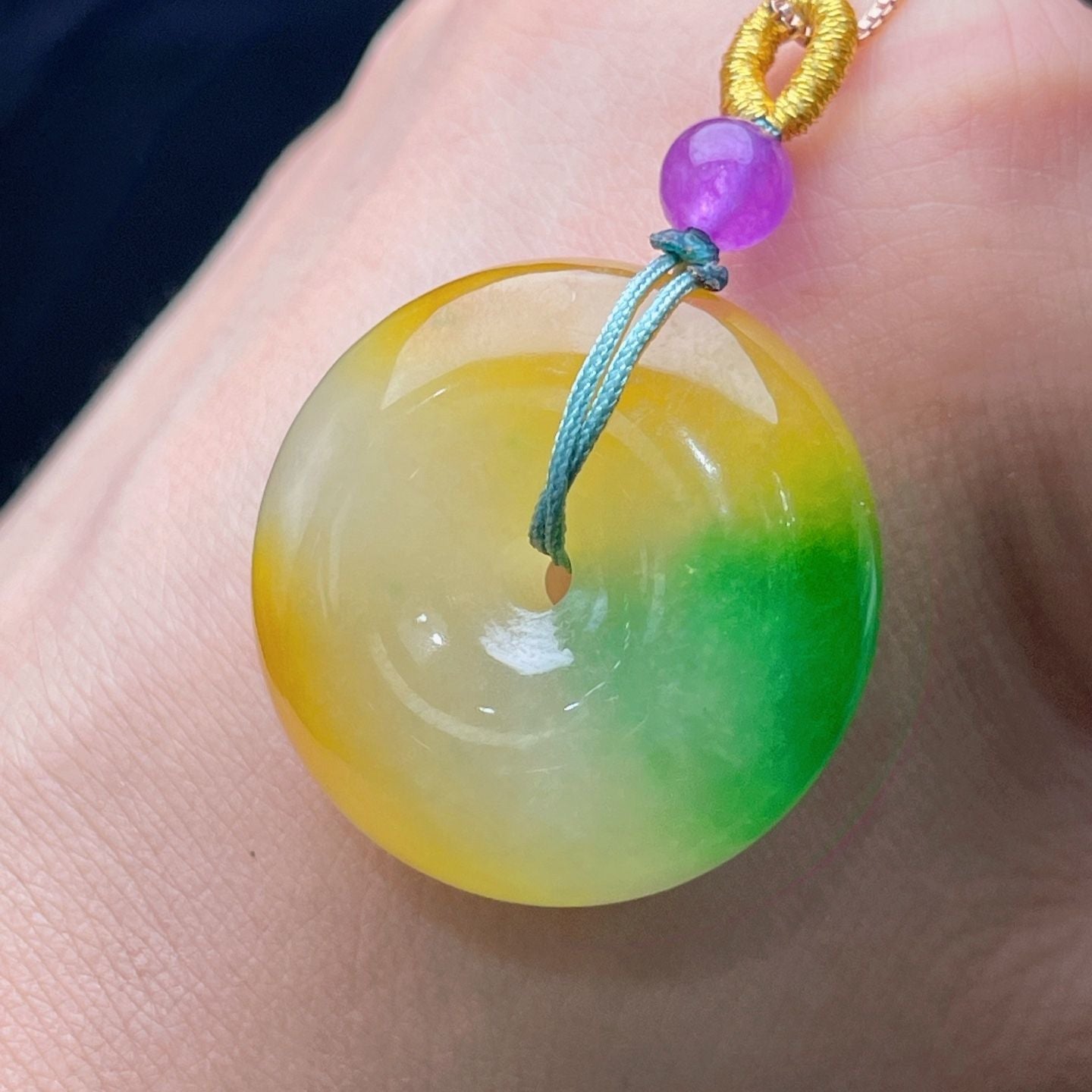 Genuine Myanmar Jade Pendant - Yellow Jade Floating Green Ruyi Ping An Buckle Pendant for Men and Women - AuraKin